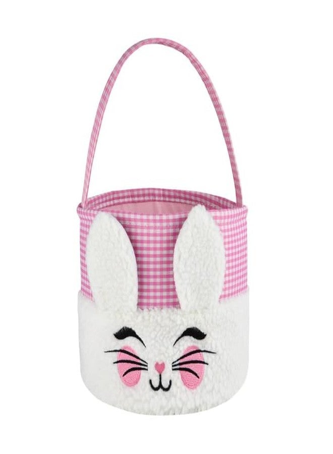 Irisbell Easter Bunny Basket,Cute Plush Easter Bucket with Handle for Easter Party Egg Hunts Decorations Candy Gifts Storage (Pink) - Image 1